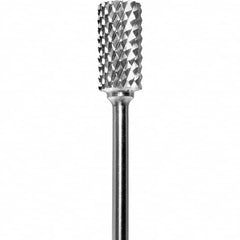 Made in USA - 1/4" Cut Diam, 0.0925" Shank Diam, Cylinder Head Diamond Cut Burr - Carbide, 1/2" LOC, 2" OAL - Americas Industrial Supply