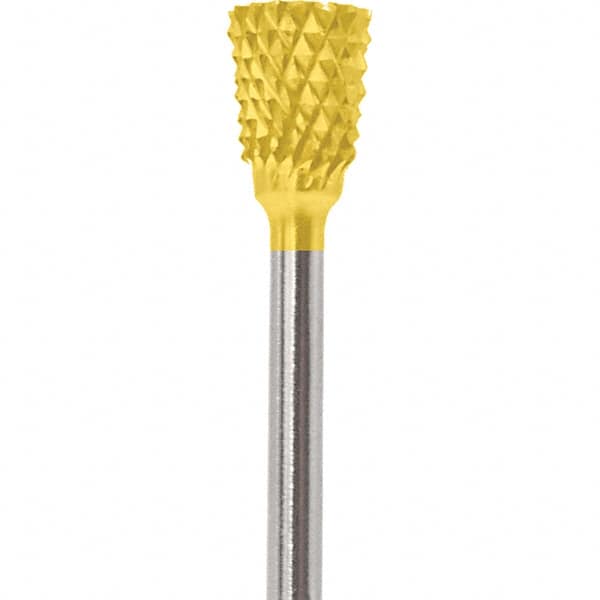 Made in USA - 1/4" Cut Diam, 0.0925" Shank Diam, Inverted Cone Head Diamond Cut Burr - Carbide, 1/4" LOC, 1-3/4" OAL - Americas Industrial Supply