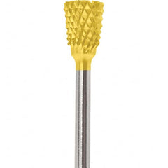 Made in USA - 1/4" Cut Diam, 0.0925" Shank Diam, Inverted Cone Head Diamond Cut Burr - Carbide, 1/4" LOC, 1-3/4" OAL - Americas Industrial Supply