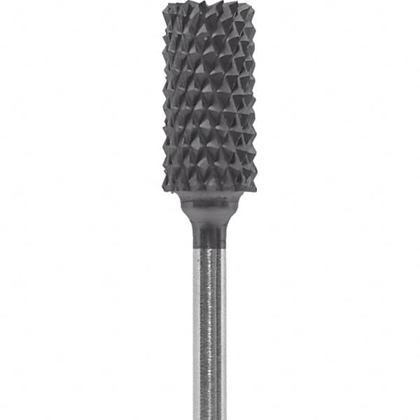 Made in USA - 1/4" Cut Diam, 0.0925" Shank Diam, Cylinder Head Diamond Cut Burr - Carbide, 1/2" LOC, 2" OAL - Americas Industrial Supply