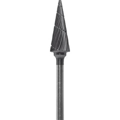 Made in USA - 1/4" Cut Diam, 0.0925" Shank Diam, Cone Head Chipbreaker Cut Burr - Carbide, 5/8" LOC, 2" OAL - Americas Industrial Supply