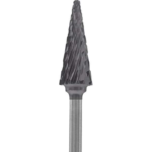 Made in USA - 1/4" Cut Diam, 0.0925" Shank Diam, Cone Head Double Cut Burr - Carbide, 5/8" LOC, 2" OAL - Americas Industrial Supply
