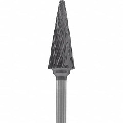 Made in USA - 1/4" Cut Diam, 0.0925" Shank Diam, Cone Head Double Cut Burr - Carbide, 5/8" LOC, 2" OAL - Americas Industrial Supply