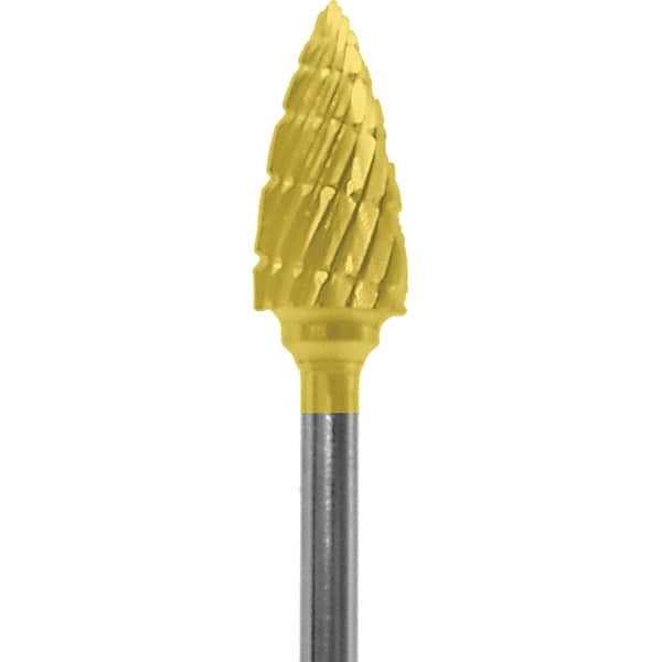 Made in USA - 1/4" Cut Diam, 0.0925" Shank Diam, Tree Head Double Cut Burr - Carbide, 1/2" LOC, 2" OAL - Americas Industrial Supply