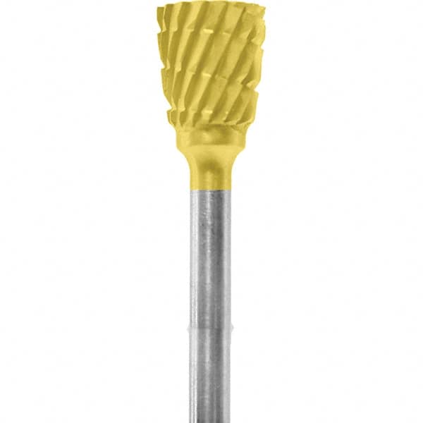 Made in USA - 1/4" Cut Diam, 0.0925" Shank Diam, Inverted Cone Head Chipbreaker Cut Burr - Carbide, 1/4" LOC, 1-3/4" OAL - Americas Industrial Supply