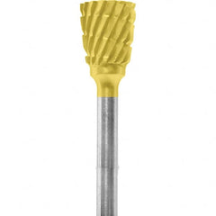 Made in USA - 1/4" Cut Diam, 0.0925" Shank Diam, Inverted Cone Head Chipbreaker Cut Burr - Carbide, 1/4" LOC, 1-3/4" OAL - Americas Industrial Supply