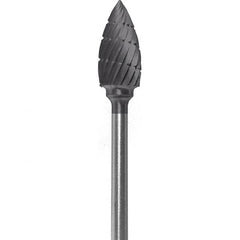 Made in USA - 1/4" Cut Diam, 0.0925" Shank Diam, Flame Head Chipbreaker Cut Burr - Carbide, 1/2" LOC, 2" OAL - Americas Industrial Supply