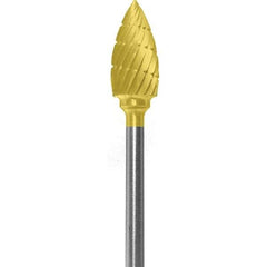 Made in USA - 1/4" Cut Diam, 0.0925" Shank Diam, Flame Head Chipbreaker Cut Burr - Carbide, 1/2" LOC, 2" OAL - Americas Industrial Supply