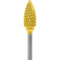 Made in USA - 1/4" Cut Diam, 0.0925" Shank Diam, Flame Head Diamond Cut Burr - Carbide, 1/2" LOC, 2" OAL - Americas Industrial Supply