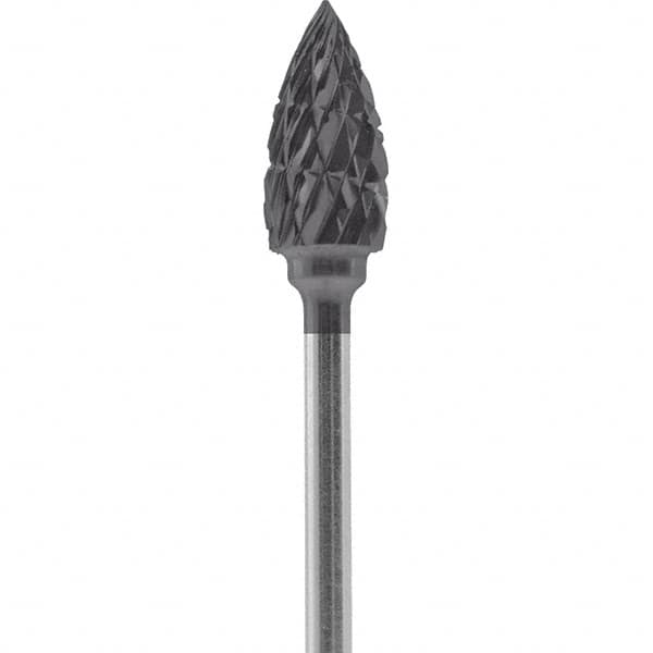 Made in USA - 1/4" Cut Diam, 0.0925" Shank Diam, Tree Head Chipbreaker Cut Burr - Carbide, 1/2" LOC, 2" OAL - Americas Industrial Supply