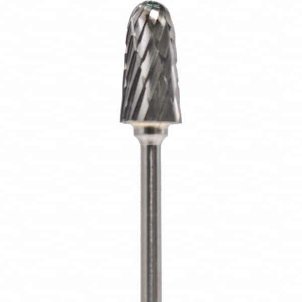 Made in USA - 4mm Cut Diam, 0.0925" Shank Diam, Cone Head Double Cut Burr - Carbide, 12.4mm LOC, 50mm OAL - Americas Industrial Supply