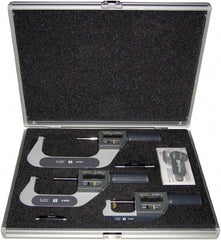 Fowler - 0 to 4" Range, 0.001mm Resolution, IP67, 3 Piece Electronic Outside Micrometer Sets - 0.005mm Accuracy, Ratchet Thimble, Carbide Measuring Face - Americas Industrial Supply