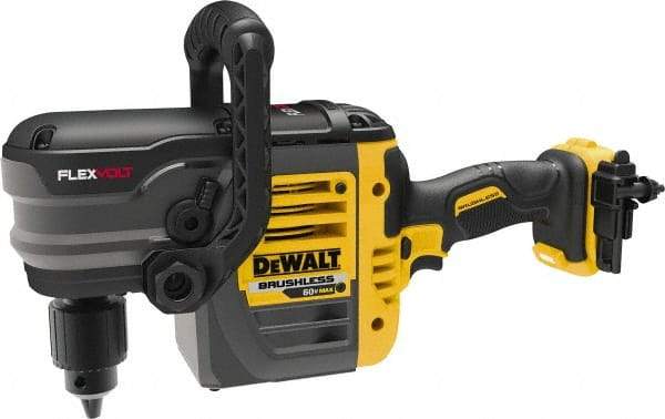 DeWALT - 60 Volt 1/2" Chuck Right Angle Handle Cordless Drill - 0-300 & 0-1200 RPM, Keyed Chuck, Lithium-Ion Batteries Not Included - Americas Industrial Supply