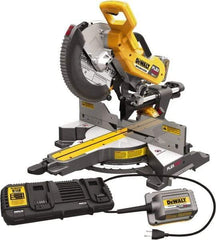 DeWALT - 15 Amp, 120 Volt, 3,800 RPM, 60° Right & 50° Left Double Bevel Sliding Miter Saw - 5/8 or 1" Arbor, 12" Blade Diam, Includes DHS790 Sliding Miter Saw, (2) DCB606 FLEXVOLT Batteries, DCA120 120V Adaptor & DCA132 Charger - Americas Industrial Supply