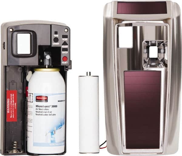 Rubbermaid - 6,000 Cu Ft Coverage, Chrome Metered Aerosol Dispenser - Lumecel Rechargeable Energy System Battery Required - Americas Industrial Supply