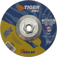 Weiler - 30 Grit, 6" Wheel Diam, 1/8" Wheel Thickness, Type 27 Depressed Center Wheel - Medium Grade, Zirconia Alumina, Resinoid Bond, T Hardness, 10,200 Max RPM - Americas Industrial Supply