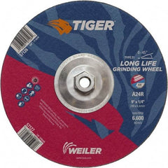 Weiler - 24 Grit, 9" Wheel Diam, 1/4" Wheel Thickness, Type 27 Depressed Center Wheel - Coarse Grade, Aluminum Oxide, Resinoid Bond, R Hardness, 6,600 Max RPM - Americas Industrial Supply