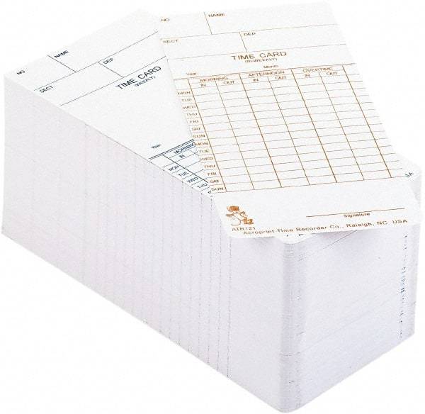 Acroprint Time Recorder - 3-2/5" High x 3-2/5" Wide Weekly/Bi-Weekly/Twice Monthly Time Cards - White, Use with Acroprint Model ATR120 - Americas Industrial Supply