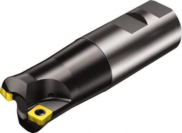 Sandvik Coromant - 1.378" Cut Diam, 8mm Max Depth of Cut, 1-1/4" Shank Diam, 4.282" OAL, Indexable Chamfer & Angle End Mill - Multiple Insert Styles, Weldon Shank, 10° Lead Angle, Through Coolant - Americas Industrial Supply