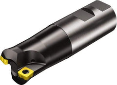 Sandvik Coromant - 1.378" Cut Diam, 8mm Max Depth of Cut, 1-1/4" Shank Diam, 4.282" OAL, Indexable Chamfer & Angle End Mill - Multiple Insert Styles, Weldon Shank, 10° Lead Angle, Through Coolant - Americas Industrial Supply