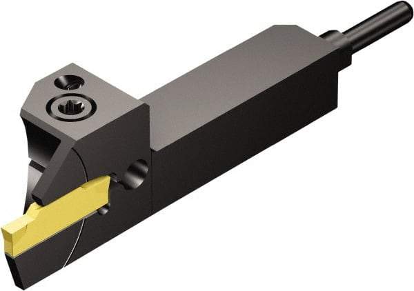 Sandvik Coromant - QS, Internal or External, Left Hand, 0.67" Max Depth of Cut, Indexable Grooving Tool Holder - N123F2-0250-0002-CM Insert Compatibility, 5/8" Shank Height, 5/8" Shank Width, 2.7559" OAL, Through Coolant - Americas Industrial Supply