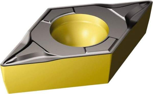 Sandvik Coromant - DCMT32.51 KM Grade 3225 Carbide Turning Insert - TiCN/AI2O3/TiN Finish, 55° Diamond, 3/8" Inscr Circle, 5/32" Thick, 1/64" Corner Radius - Americas Industrial Supply