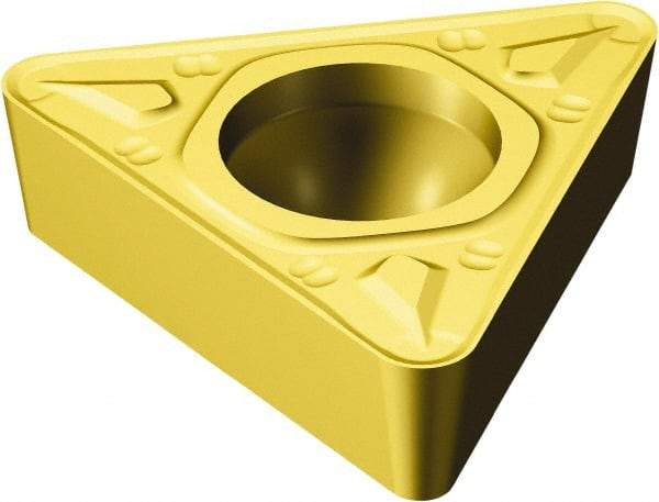 Sandvik Coromant - TCMT432 MR Grade 2035 Carbide Turning Insert - TiAlN/TiN Finish, 60° Triangle, 1/2" Inscr Circle, 3/16" Thick, 1/32" Corner Radius - Americas Industrial Supply