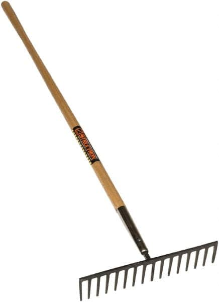 SEYMOUR-MIDWEST - Stone Rake with 62" Straight Wood Handle - 1/2" Blade Width, 16 Tines, 3-1/2" Tine Length - Americas Industrial Supply