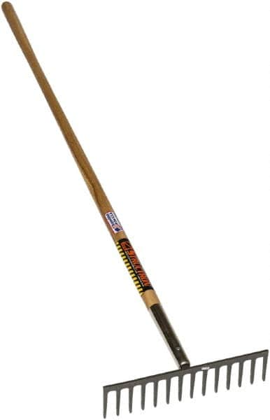 SEYMOUR-MIDWEST - Stone Rake with 66" Straight Wood Handle - 1/2" Blade Width, 14 Tines, 3-1/2" Tine Length - Americas Industrial Supply