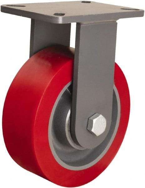 Hamilton - 8" Diam x 3" Wide x 10-1/2" OAH Top Plate Mount Rigid Caster - Polyurethane Mold on Forged Steel, 4,200 Lb Capacity, Tapered Roller Bearing, 5-1/4 x 7-1/4" Plate - Americas Industrial Supply