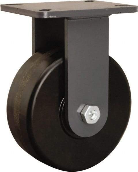 Hamilton - 8" Diam x 3" Wide x 10-1/2" OAH Top Plate Mount Rigid Caster - Phenolic, 3,000 Lb Capacity, Tapered Roller Bearing, 5-1/4 x 7-1/4" Plate - Americas Industrial Supply