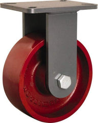 Hamilton - 8" Diam x 3" Wide x 10-1/2" OAH Top Plate Mount Rigid Caster - Cast Iron, 2,600 Lb Capacity, Precision Ball Bearing, 5-1/4 x 7-1/4" Plate - Americas Industrial Supply