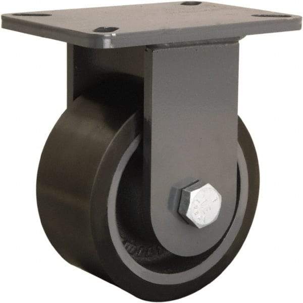 Hamilton - 6" Diam x 3" Wide x 8" OAH Top Plate Mount Rigid Caster - Polyurethane Mold onto Cast Iron Center, 2,860 Lb Capacity, Tapered Roller Bearing, 5-1/4 x 7-1/4" Plate - Americas Industrial Supply