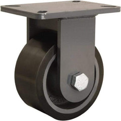 Hamilton - 6" Diam x 3" Wide x 8" OAH Top Plate Mount Rigid Caster - Polyurethane Mold onto Cast Iron Center, 2,860 Lb Capacity, Tapered Roller Bearing, 5-1/4 x 7-1/4" Plate - Americas Industrial Supply