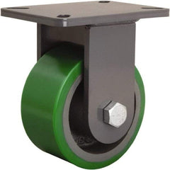 Hamilton - 6" Diam x 3" Wide x 8" OAH Top Plate Mount Rigid Caster - Polyurethane Mold onto Cast Iron Center, 2,200 Lb Capacity, Sealed Precision Ball Bearing, 5-1/4 x 7-1/4" Plate - Americas Industrial Supply