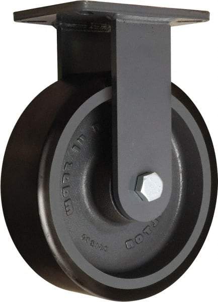 Hamilton - 10" Diam x 3" Wide x 12-1/2" OAH Top Plate Mount Rigid Caster - Polyurethane Mold onto Cast Iron Center, 3,900 Lb Capacity, Tapered Roller Bearing, 5-1/4 x 7-1/4" Plate - Americas Industrial Supply