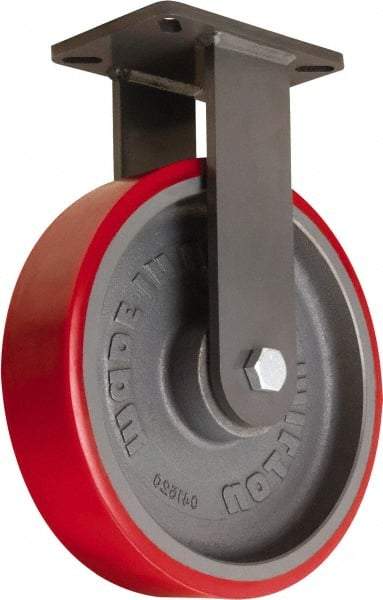 Hamilton - 12" Diam x 3" Wide x 15-1/2" OAH Top Plate Mount Rigid Caster - Polyurethane Mold onto Cast Iron Center, 4,200 Lb Capacity, Tapered Roller Bearing, 5-1/4 x 7-1/4" Plate - Americas Industrial Supply