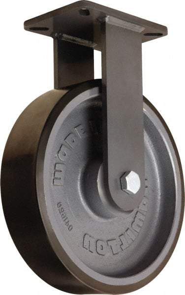 Hamilton - 12" Diam x 3" Wide x 15-1/2" OAH Top Plate Mount Rigid Caster - Polyurethane Mold onto Cast Iron Center, 4,550 Lb Capacity, Tapered Roller Bearing, 5-1/4 x 7-1/4" Plate - Americas Industrial Supply