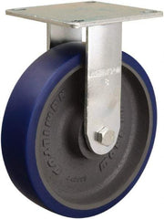 Hamilton - 8" Diam x 2" Wide x 9-1/2" OAH Top Plate Mount Rigid Caster - Polyurethane Mold onto Cast Iron Center, 900 Lb Capacity, Sealed Precision Ball Bearing, 5 x 5-1/2" Plate - Americas Industrial Supply