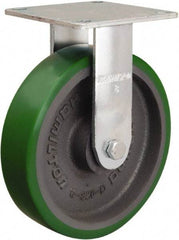 Hamilton - 8" Diam x 2" Wide x 9-1/2" OAH Top Plate Mount Rigid Caster - Polyurethane Mold onto Cast Iron Center, 900 Lb Capacity, Sealed Precision Ball Bearing, 5 x 5-1/2" Plate - Americas Industrial Supply
