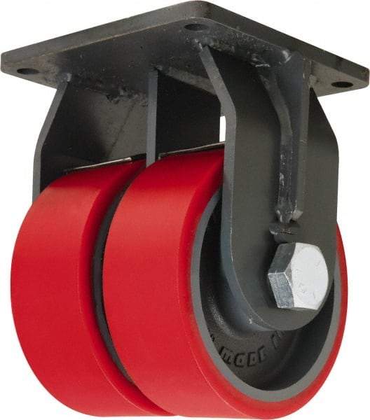 Hamilton - 10" Diam x 3" Wide x 13" OAH Top Plate Mount Dual Rigid Caster - Polyurethane Mold on Forged Steel, 7,200 Lb Capacity, Tapered Roller Bearing, 8-1/2 x 8-1/2" Plate - Americas Industrial Supply