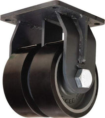 Hamilton - 10" Diam x 3" Wide x 13" OAH Top Plate Mount Dual Rigid Caster - Polyurethane Mold onto Cast Iron Center, 7,800 Lb Capacity, Tapered Roller Bearing, 8-1/2 x 8-1/2" Plate - Americas Industrial Supply