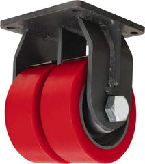Hamilton - 10" Diam x 4" Wide x 13" OAH Top Plate Mount Dual Rigid Caster - Polyurethane Mold on Forged Steel, 12,000 Lb Capacity, Tapered Roller Bearing, 8-1/2 x 8-1/2" Plate - Americas Industrial Supply