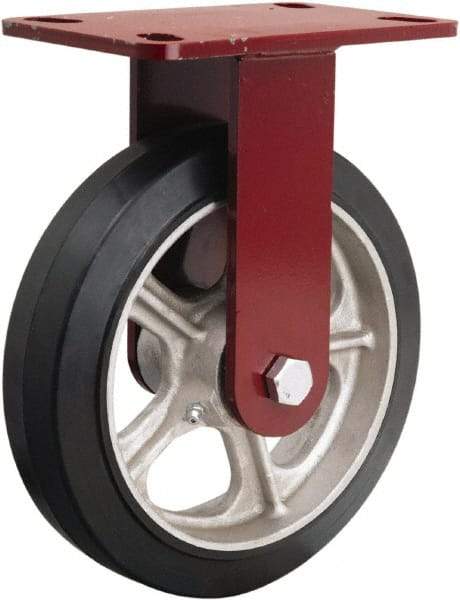 Hamilton - 8" Diam x 2" Wide x 9-3/4" OAH Top Plate Mount Rigid Caster - Rubber Mold on Cast Iron, 500 Lb Capacity, Tapered Roller Bearing, 4-1/2 x 6-1/2" Plate - Americas Industrial Supply