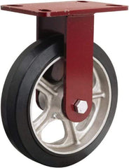 Hamilton - 8" Diam x 2" Wide x 9-3/4" OAH Top Plate Mount Rigid Caster - Rubber Mold on Cast Iron, 500 Lb Capacity, Tapered Roller Bearing, 4-1/2 x 6-1/2" Plate - Americas Industrial Supply