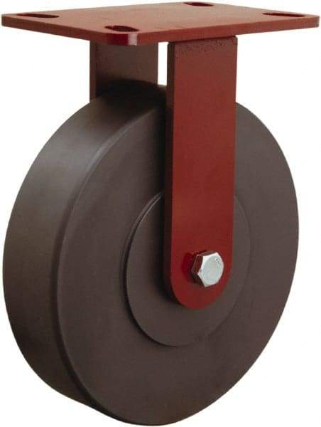 Hamilton - 8" Diam x 2" Wide x 9-3/4" OAH Top Plate Mount Rigid Caster - Nylon, 2,000 Lb Capacity, Sealed Precision Ball Bearing, 4-1/2 x 6-1/2" Plate - Americas Industrial Supply