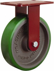 Hamilton - 8" Diam x 2" Wide x 9-3/4" OAH Top Plate Mount Rigid Caster - Polyurethane Mold onto Cast Iron Center, 1,500 Lb Capacity, Tapered Roller Bearing, 4-1/2 x 6-1/2" Plate - Americas Industrial Supply