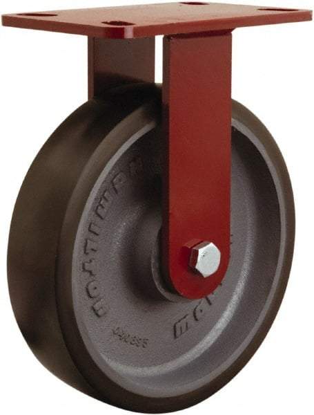 Hamilton - 8" Diam x 2" Wide x 9-3/4" OAH Top Plate Mount Rigid Caster - Polyurethane Mold onto Cast Iron Center, 1,950 Lb Capacity, Tapered Roller Bearing, 4-1/2 x 6-1/2" Plate - Americas Industrial Supply