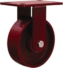 Hamilton - 6" Diam x 2" Wide x 7-3/4" OAH Top Plate Mount Rigid Caster - Cast Iron, 1,400 Lb Capacity, Sealed Precision Ball Bearing, 4-1/2 x 6-1/2" Plate - Americas Industrial Supply