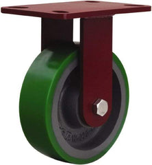 Hamilton - 6" Diam x 2" Wide x 7-3/4" OAH Top Plate Mount Rigid Caster - Polyurethane Mold onto Cast Iron Center, 1,200 Lb Capacity, Tapered Roller Bearing, 4-1/2 x 6-1/2" Plate - Americas Industrial Supply